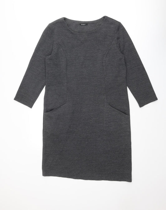 Roman Womens Grey Acrylic Jumper Dress Size 12 Round Neck Pullover