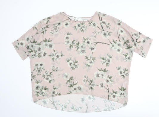 Apricot Womens Pink Floral Polyester Basic Blouse Size M Round Neck - Size M-L