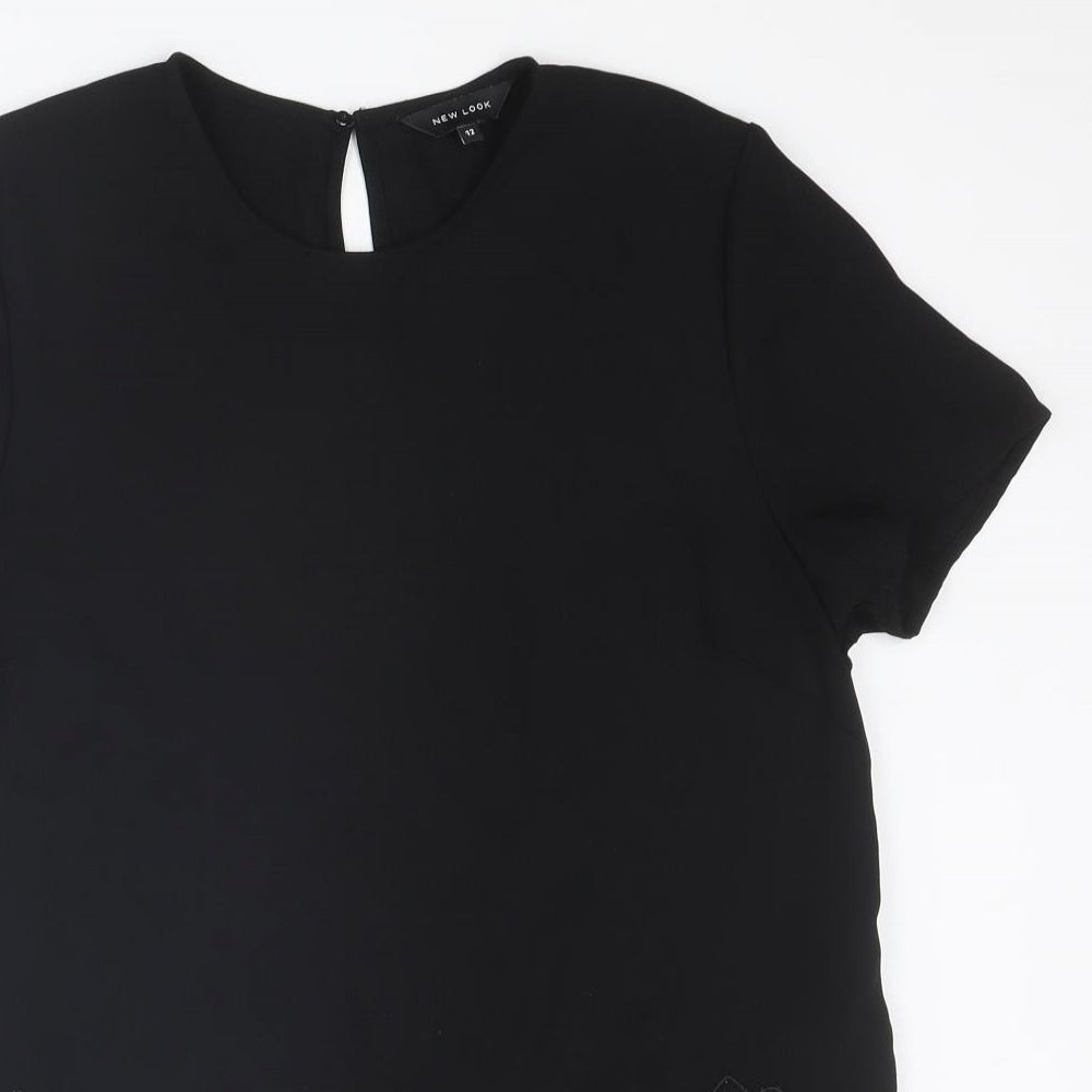 New Look Womens Black Polyester Basic T-Shirt Size 12 Round Neck