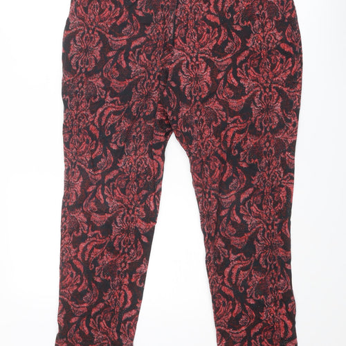 H&M Womens Red Geometric Cotton Trousers Size 16 Regular Zip