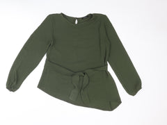 Boohoo Womens Green Polyester Basic Blouse Size 10 Round Neck - Asymmetric Hem