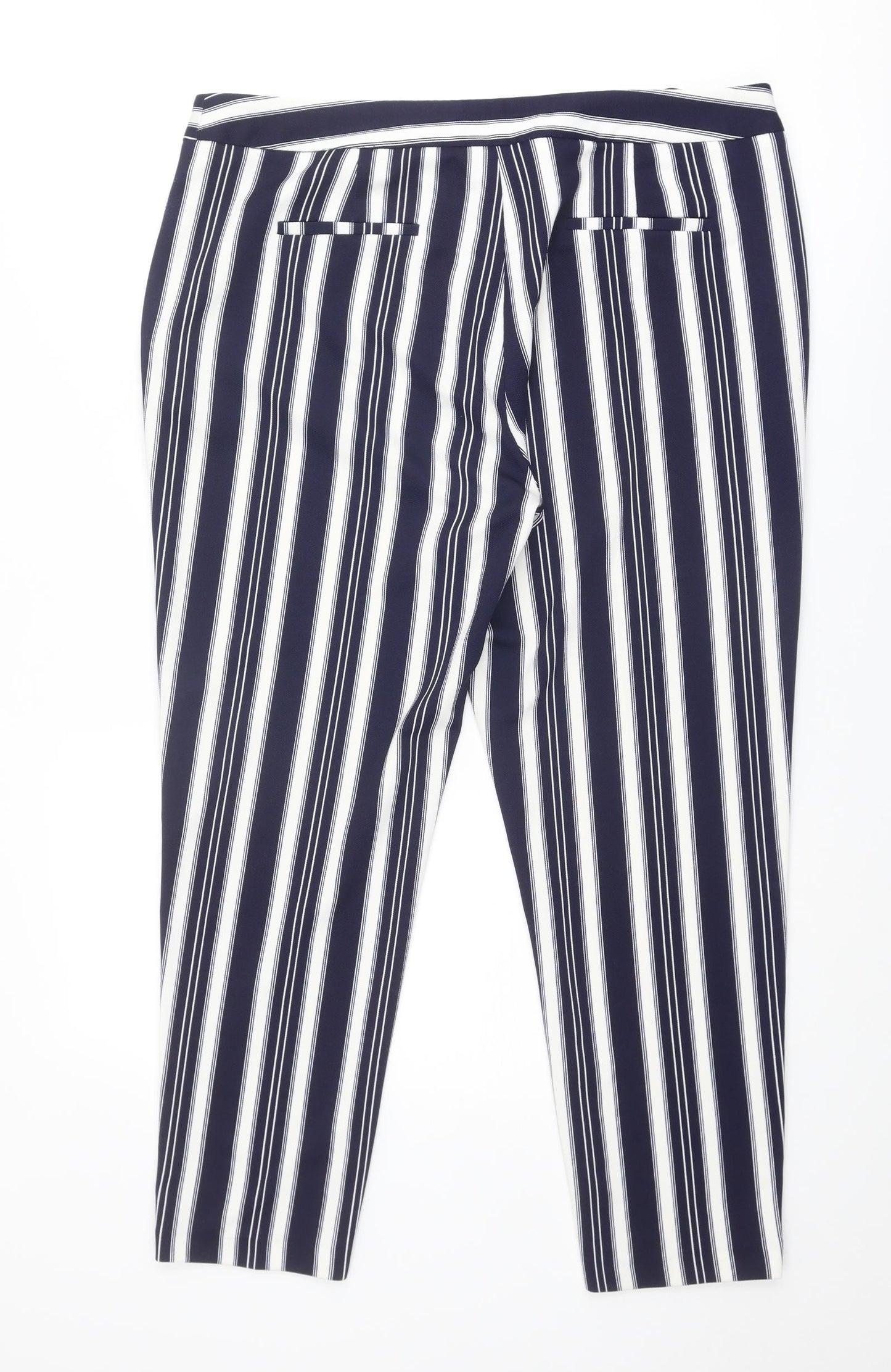 Dorothy Perkins Womens Blue Striped Polyester Carrot Trousers Size 16 Regular Zip