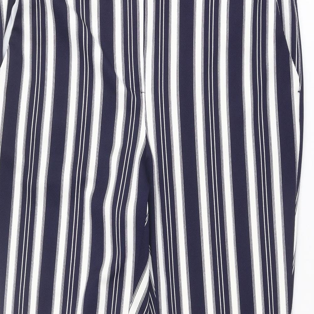 Dorothy Perkins Womens Blue Striped Polyester Carrot Trousers Size 16 Regular Zip