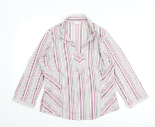 Marks and Spencer Womens Multicoloured Striped Cotton Basic Blouse Size 16 Collared