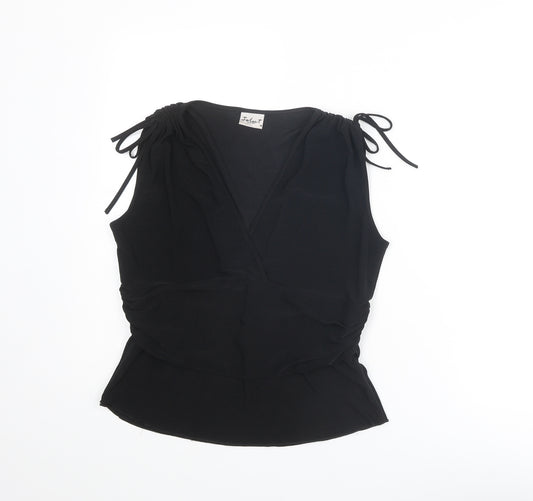 Select Womens Black Polyester Basic Blouse Size 16 V-Neck - Tie Shoulder Detail