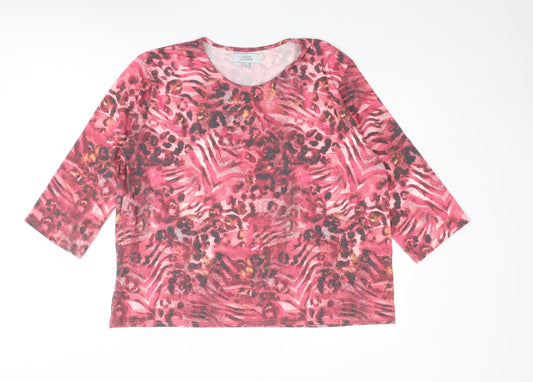 EWM Womens Pink Animal Print Polyester Basic T-Shirt Size 22 Round Neck - Size 22-24
