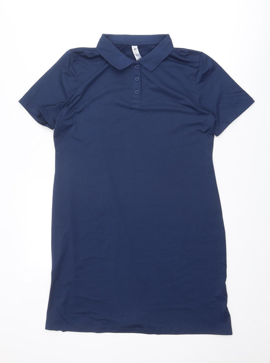 Kyodan Womens Blue Polyester T-Shirt Dress Size L Collared Button