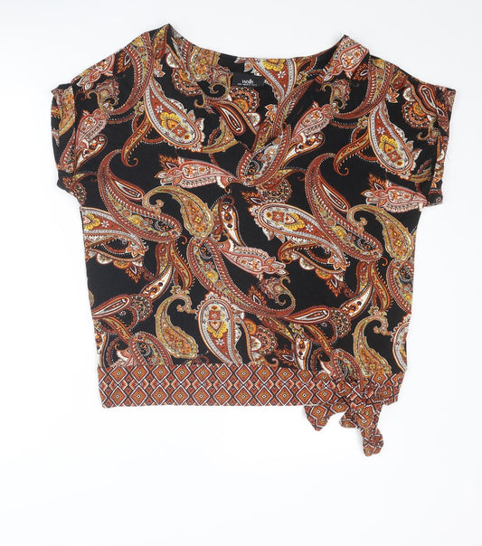 Wallis Womens Multicoloured Paisley Viscose Basic T-Shirt Size M V-Neck - Tie Side Detail