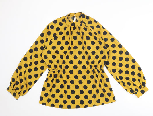 Zara Womens Yellow Polka Dot Polyester Basic Blouse Size XS Mock Neck - Gathered Side Detail