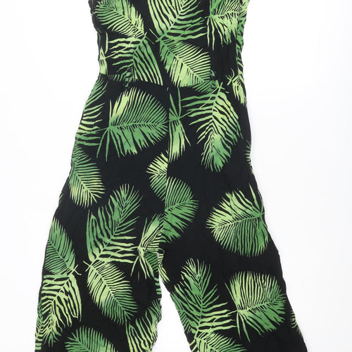 Sugarhill Womens Green Geometric Polyester Jumpsuit One-Piece Size 8 Zip - Leaf pattern