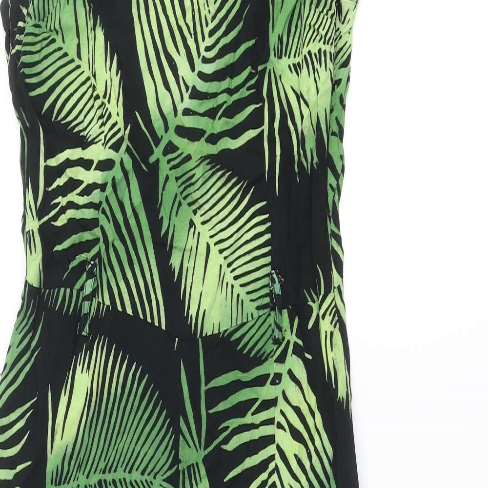 Sugarhill Womens Green Geometric Polyester Jumpsuit One-Piece Size 8 Zip - Leaf pattern