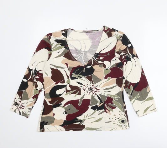 Wallis Womens Multicoloured Geometric Viscose Basic T-Shirt Size 14 Scoop Neck