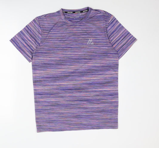 Montriex Mens Purple Striped Polyester Basic T-Shirt Size S Round Neck Pullover
