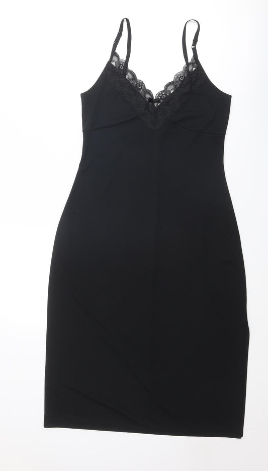 River Island Womens Black Polyester Slip Dress Size 14 V-Neck Pullover
