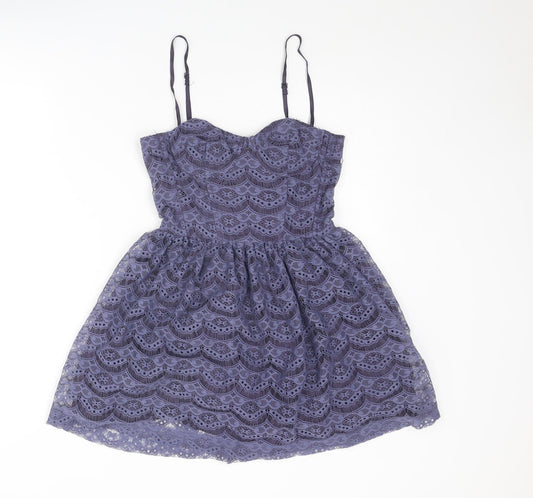 Topshop Womens Purple Geometric Polyester Slip Dress Size 8 Sweetheart Zip