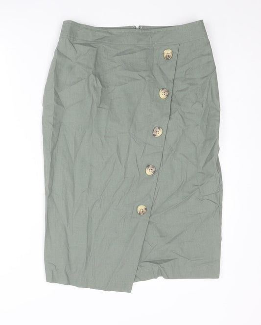 Principles Womens Green Linen Straight & Pencil Skirt Size 10 Zip