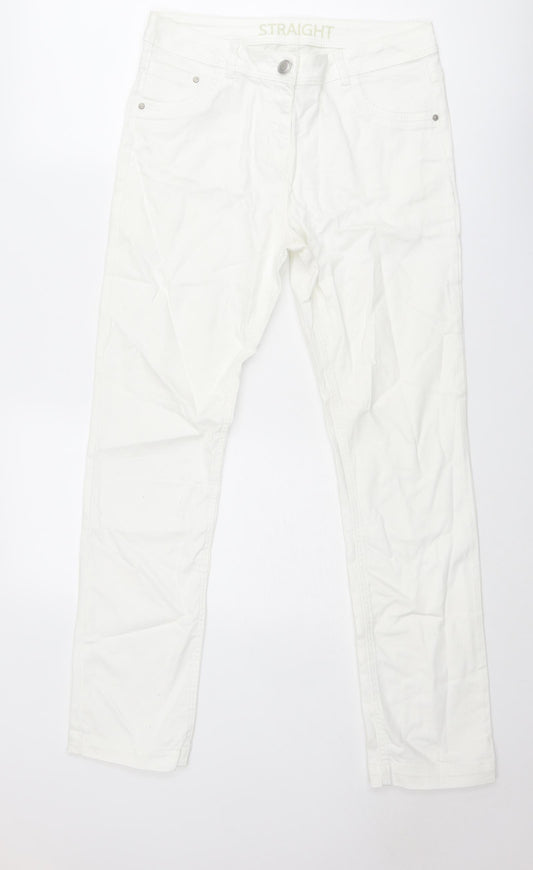 George Womens White Cotton Straight Jeans Size 12 Regular Zip