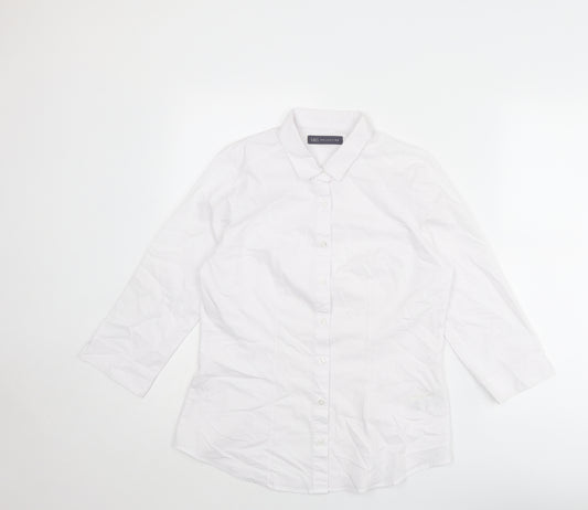 Marks and Spencer Womens White Cotton Basic Button-Up Size 12 Collared