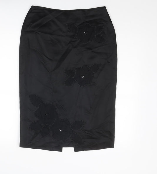 Principles Womens Black Floral Acetate Straight & Pencil Skirt Size 12 Zip