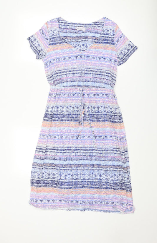 Per Una Womens Multicoloured Striped Cotton T-Shirt Dress Size 10 V-Neck Pullover