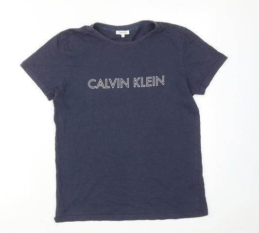 Calvin Klein Mens Blue Cotton T-Shirt Size S Round Neck