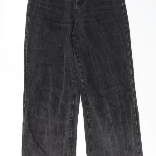Boohoo Womens Black Cotton Wide-Leg Jeans Size 26 in Regular Zip