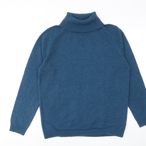 Woolovers Mens Blue Roll Neck Wool Pullover Jumper Size L Long Sleeve