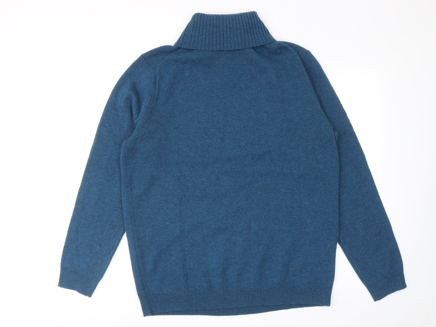Woolovers Mens Blue Roll Neck Wool Pullover Jumper Size L Long Sleeve