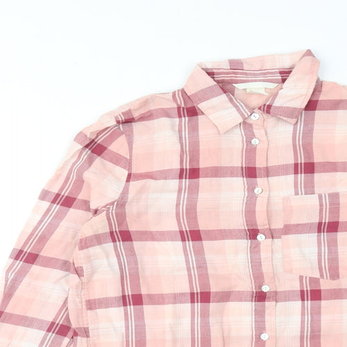 H&M Womens Pink Plaid Cotton Basic Button-Up Size 8 Collared