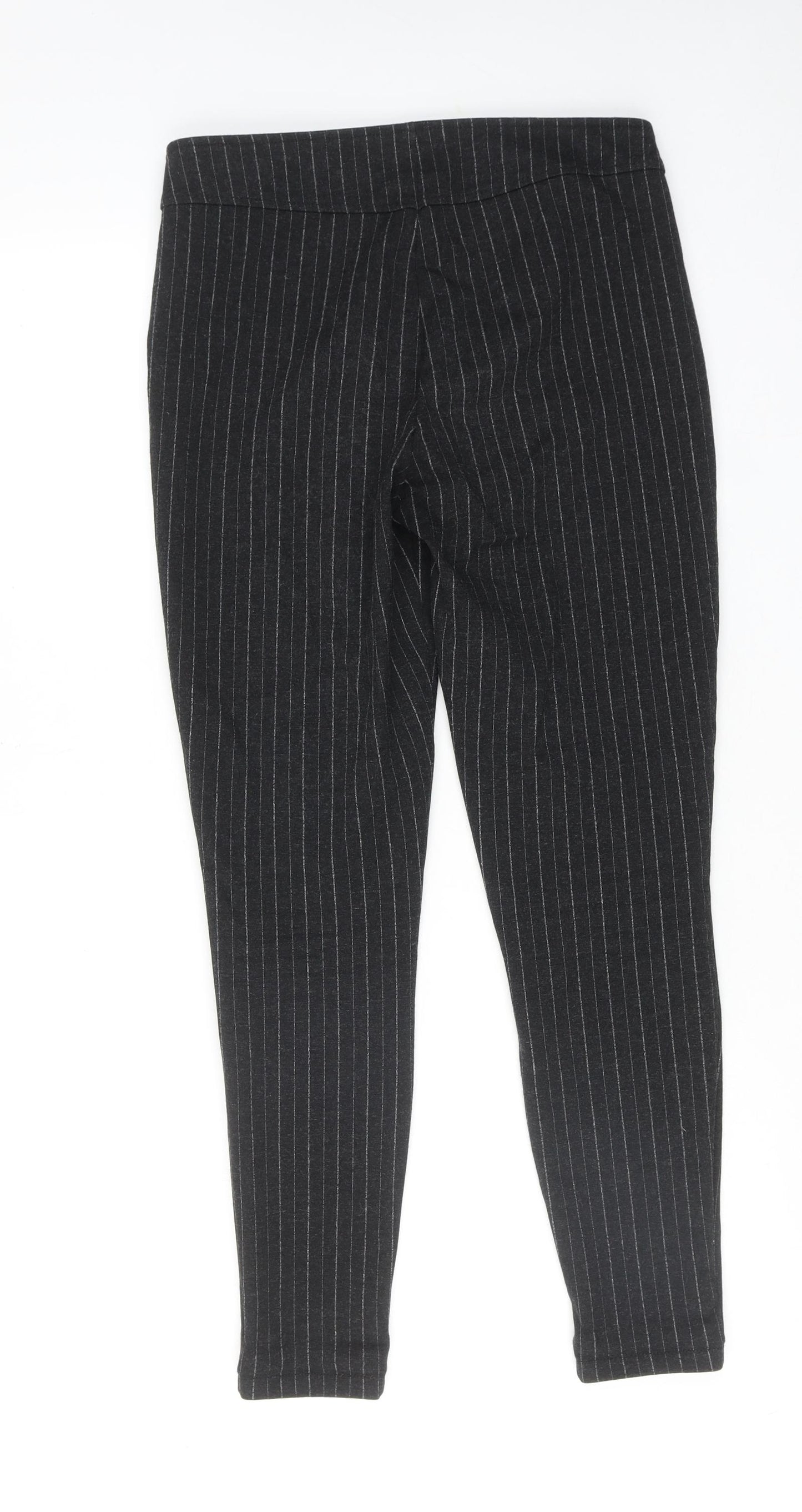 Marks and Spencer Womens Grey Striped Viscose Carrot Trousers Size S Regular Zip