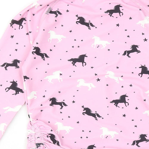 NEXT Girls Pink Geometric Polyester Basic T-Shirt Size 8 Years Mock Neck Pullover - Unicorn Rash Guard