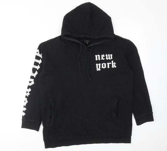River Island Womens Black Cotton Pullover Hoodie Size 10 Pullover - New York