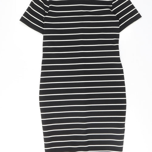 Marks and Spencer Womens Black Striped Polyester T-Shirt Dress Size S Round Neck Pullover