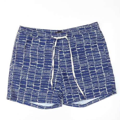 Whistles Mens Blue Geometric Polyester Sweat Shorts Size L Regular Drawstring