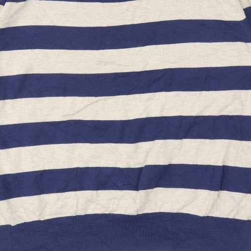 Internacionale Womens Blue Round Neck Striped Cotton Pullover Jumper Size 18 - Heart