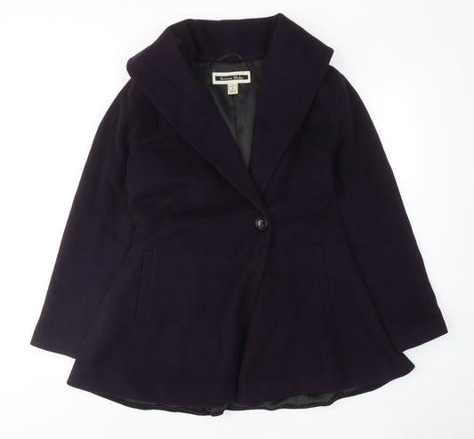 Karen Blake Womens Purple Overcoat Coat Size S Button