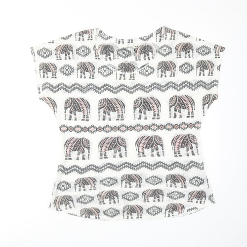 Gage USA Womens Multicoloured Geometric Polyester Basic T-Shirt Size L Round Neck - Elephant