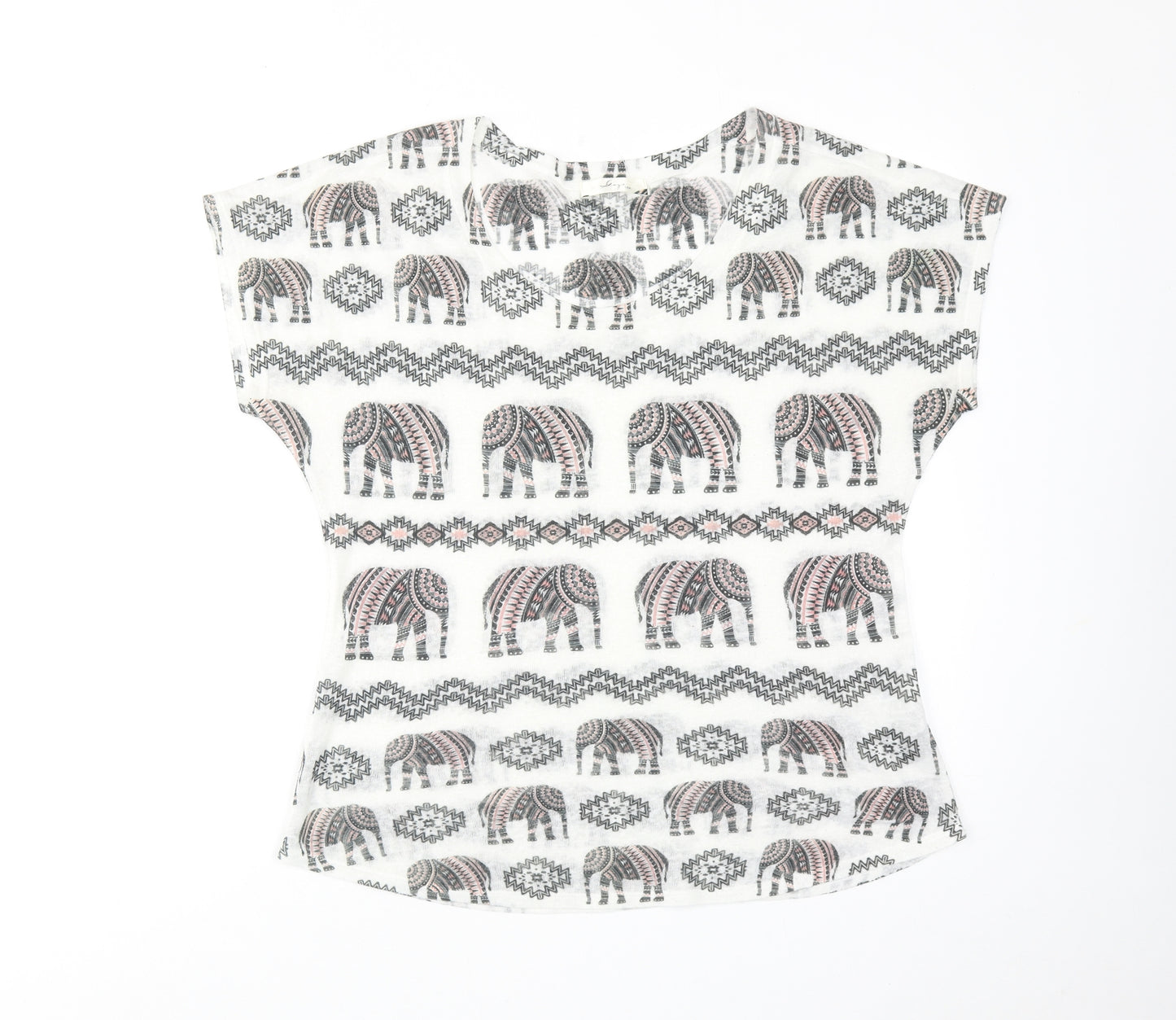 Gage USA Womens Multicoloured Geometric Polyester Basic T-Shirt Size L Round Neck - Elephant