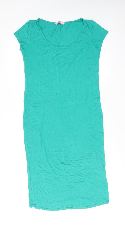Heavenly Bump Womens Green Viscose T-Shirt Dress Size 14 Scoop Neck Pullover