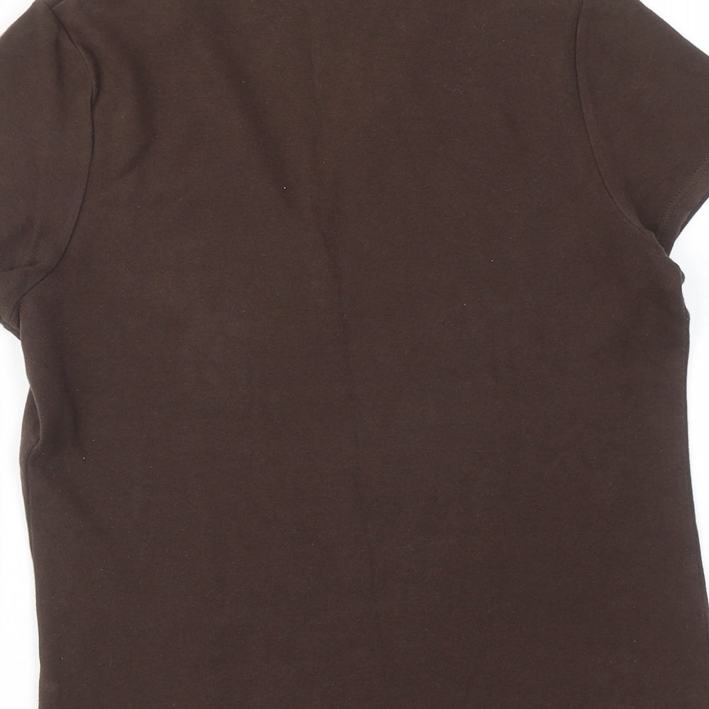 BHS Womens Brown Cotton Basic T-Shirt Size 14 V-Neck