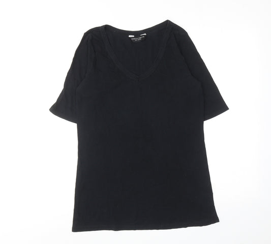 Dorothy Perkins Womens Black Cotton Basic T-Shirt Size 16 V-Neck