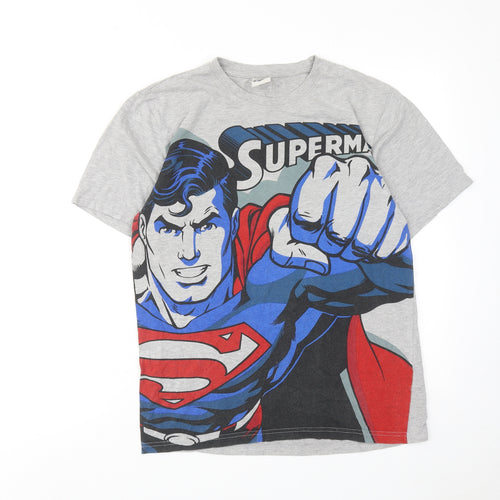 Superman Mens Grey Cotton T-Shirt Size S Round Neck