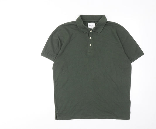 Peter Werth Mens Green Cotton Polo Size L Collared Button