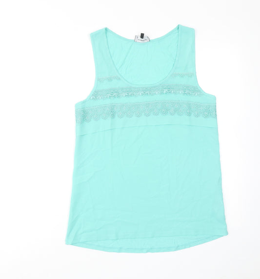 Warehouse Womens Blue Polyester Basic Tank Size 12 Scoop Neck - Crocheted Lace Detail