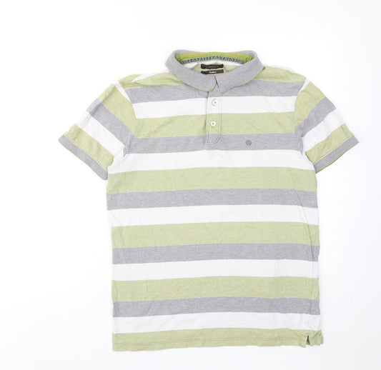 Debenhams Mens Multicoloured Striped Cotton Polo Size M Collared Button