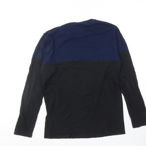 Teefit Fashion Mens Black Colourblock Cotton T-Shirt Size M Round Neck