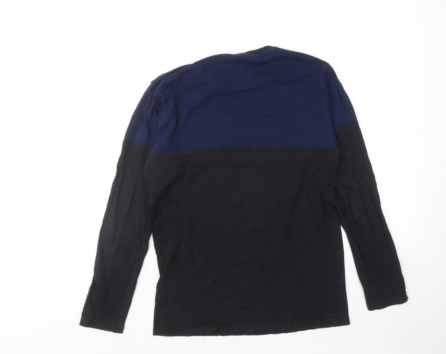Teefit Fashion Mens Black Colourblock Cotton T-Shirt Size M Round Neck