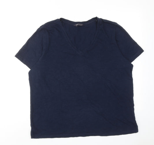 Marks and Spencer Womens Blue Cotton Basic T-Shirt Size 18 V-Neck