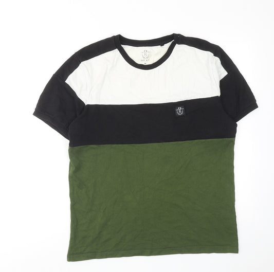 NEXT Mens Green Colourblock Cotton T-Shirt Size M Round Neck
