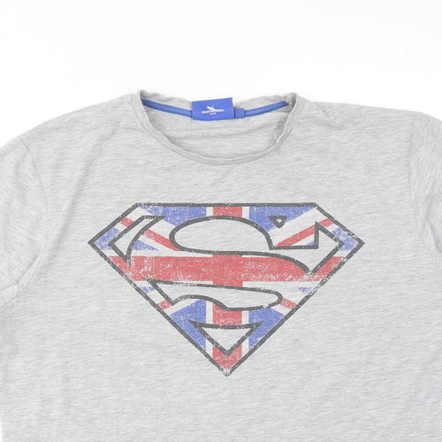 Superman Mens Grey Cotton T-Shirt Size M Round Neck - Union Jack Superman